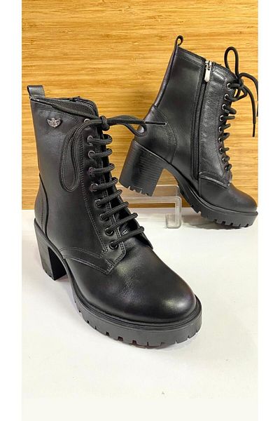 Scavia Zippered Lace-Up Genuine Leather Orthopedic Heeled Boots