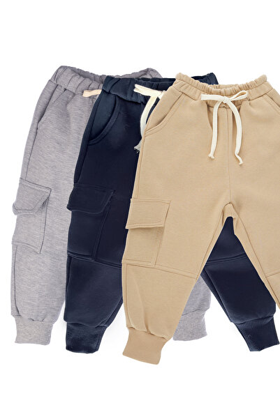 Catz Kids Πακέτο με 3 αγορίστικα παντελόνια αθλητικής φόρμας με 3 κλωστές (Μπλε ναυτικό, Γκρι, Βιζόν)