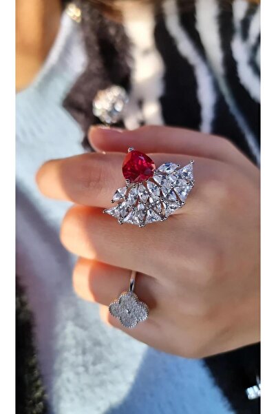 MorMajor Silver İTHAL KALPLİ YAKUT TASARIM FANCY KESİM GÜMÜŞ YÜZÜK