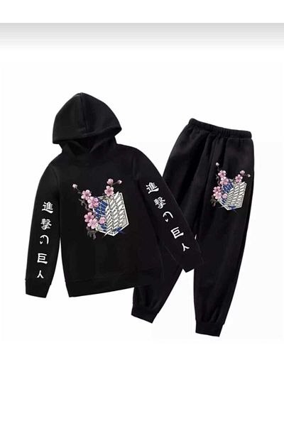 NZN COLLECTION Unisex Γυναικείες ανδρικές φόρμες Oversize Attack on Titan Double Wing με στάμπα με κουκούλα στο κάτω μέρος