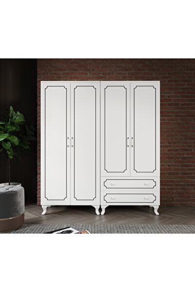 WENCE Stil 4 Kapaklı 2 Çekmeceli Moduler Gardırop, Elbise Dolabı - Tamamı 1. Kalite Mdf