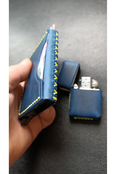 cgderi Suport card mecanic din piele naturală + brichetă