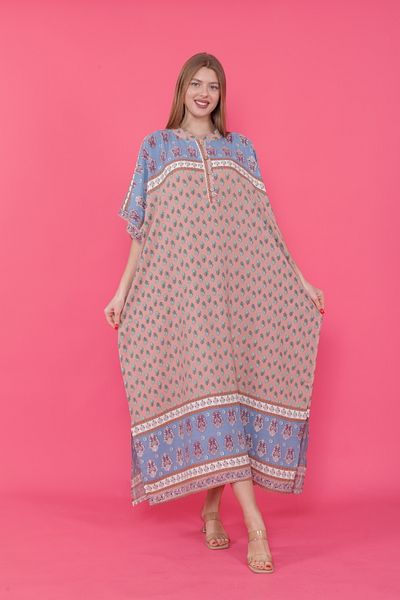 mervemoda Γυναικείο υφαντό φόρεμα με σπαστό μανίκι με νυχτερίδα μπροστά με γιακά