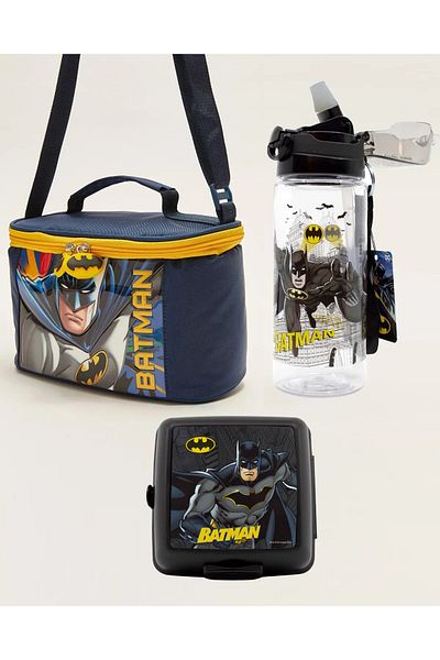 Batman Licensed Lunch Box + Straw Drinker + Lunch Box Premium Set of 3