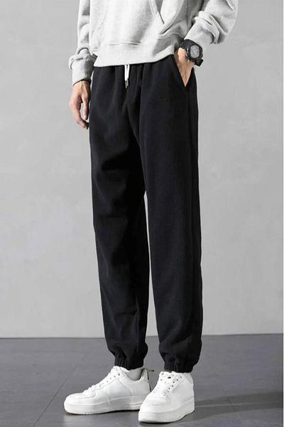 belean Pantaloni de sport Jogger cu talie înaltă din țesătură groasă de iarnă