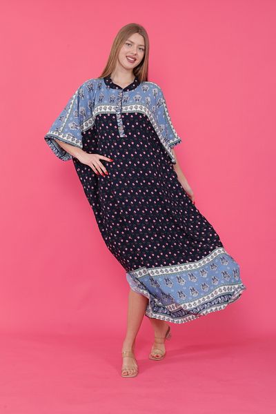 mervemoda Γυναικείο υφαντό φόρεμα με σχίσιμο μανίκι με νυχτερίδα μπροστά με γιακά