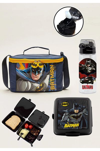 Batman Licensed Lunch Box + Straw Drinker + Lunch Box Premium Set of 3