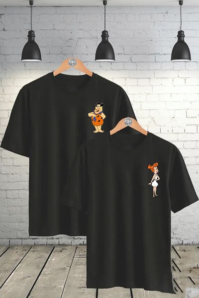 Pisa Art LOVER COMBI Fred Flintstone και VILMA Oversize Μαύρο μπλουζάκι