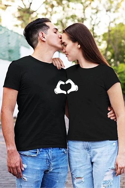 Pisa Art Μαύρο μπλουζάκι με μοτίβο καρδιάς Lover Combination Oversize