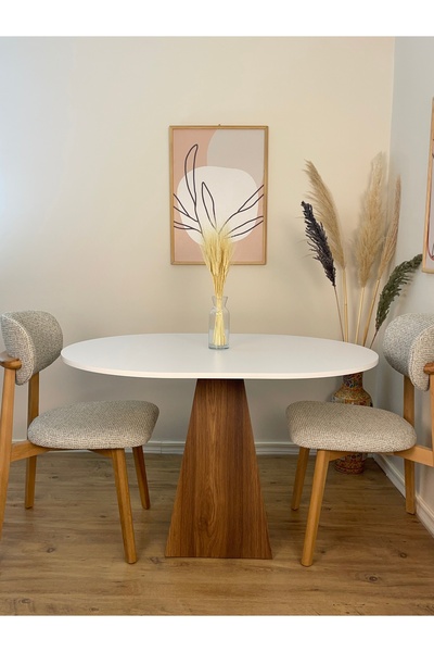 Genel Markalar 120 x 90 Cm Ceviz Ayaklı Ahşap Yemek Masası - Fungi Serisi - Çalışma Masası - Balkon ve Kafe Masası