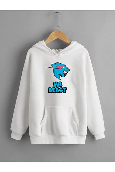 Pisa Art Пуловер с качулка MR.Beast бял