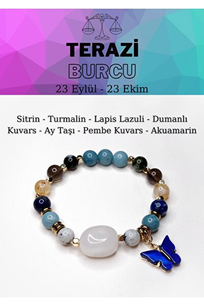 LEMURYANSTONE Terazi Burcu Kadın Bileklik Sitrin-Turmalin-Lapis-Dumanlı Kuvar...