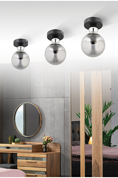 avimonaydınlatma BOLLA TEKLİ FÜME GLOB CAMLI SİYAH PLAFONYER