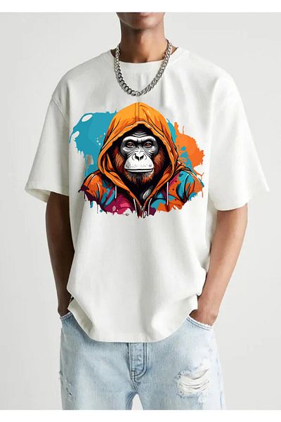 Pisa Art Тениска с голям размер Monkey Style в бяло