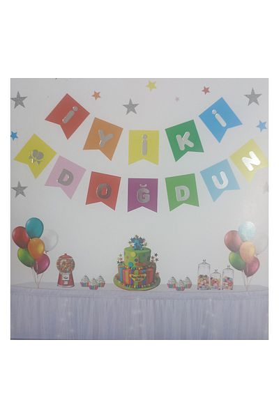 Pera Πανό "Happy Birthday" Πολύχρωμο με Ασημί