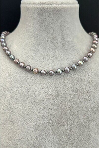 CRAZY TAKI TASARIM 5 Mm Boyunda Minik Hakiki Gri Kültür Incisi 925 Ayar Gümüşlü Kadın Kolye