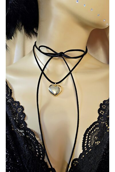 WONDER TOUCH Deri ip kalp kolye,choker kalp kolye,açılır kalp,altın kaplama k...