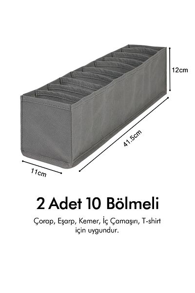 REKHOME Set of 2 Gray 10 Compartment Cabinet Drawer Inside Accordion Type Folding Laundry Organizer