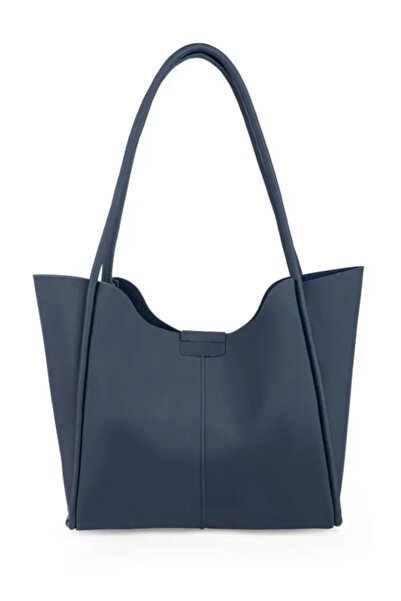 AsperaBag حقيبة يد وكتف نسائية كبيرة الحجم من الجلد الصناعي باللون الأزرق الداكن