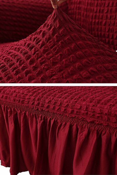 HEYTGAH Bürümcük Sandalye Kılıfı 1 Adet Etekli Yıkanabilir Sandalye Örtüsü Fırfırlı Burumcuk Bordo Örtü