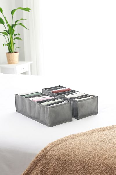 REKHOME Set of 2 Gray 8 Compartment Cabinet Drawer Inside Accordion Type Folding Laundry Organizer