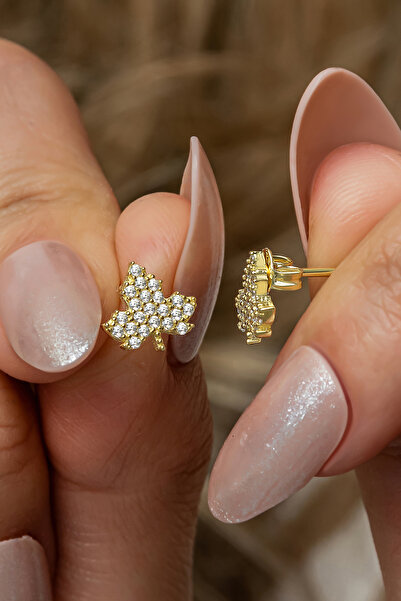 Nereze 925 Ayar Gümüş Gold Kaplama Minimal Çınar Yaprağı Küpe