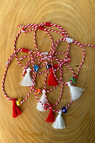 Shepidi 7-Piece colored glass bead tassel marteniçka lucky bracelet