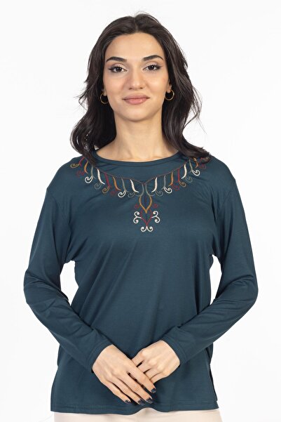 Mutlu City Noul model 2024 Bluză din bumbac pieptănat Lycra cu gât rotund bro...