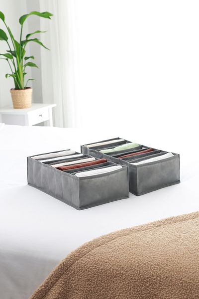 REKHOME Set of 2 Gray 7 Compartment Cabinet Drawer Inside Accordion Type Folding Laundry Organizer