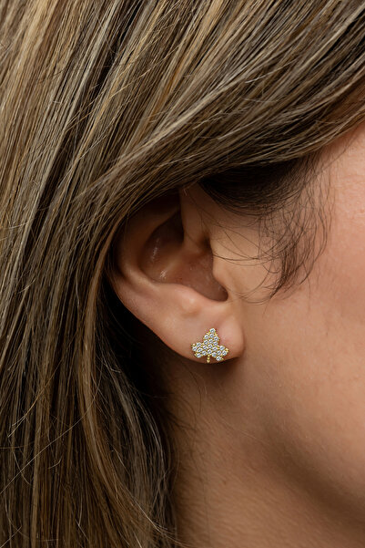 Nereze 925 Ayar Gümüş Gold Kaplama Minimal Çınar Yaprağı Küpe