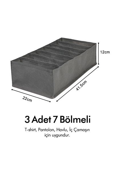 REKHOME Set of 3 Gray 7 Compartment Cabinet Drawer Inside Accordion Type Folding Laundry Organizer