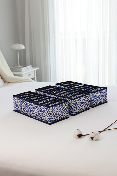 REKHOME Set de 3 dulapuri cu 8 compartimente, albastru bleumarin, sertar, organizator pliabil pentru rufe