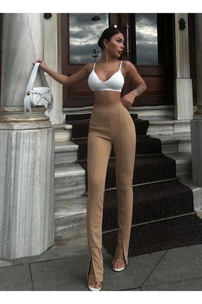 LB Laluna Butik Γυναικείο ψηλόμεσο παντελόνι Lycra με σκίσιμο πόδι