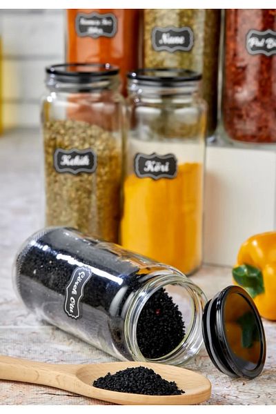 ŞAKİLATA CONCEPT 6-Piece Large Size Glass Jar Storage Container Spice Bowl Set Super Set 500 ml (WITH LABEL GIFT)