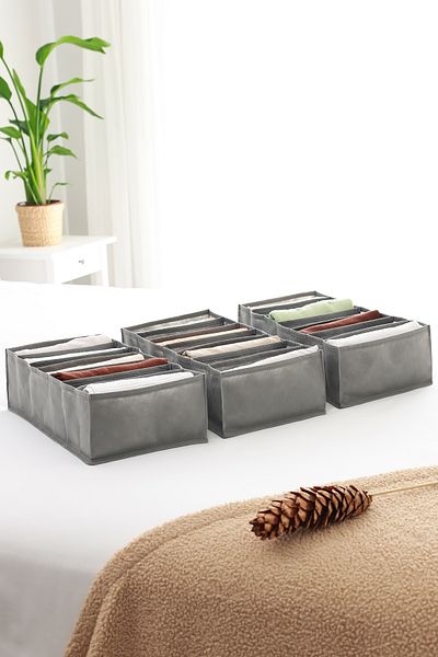REKHOME Set of 3 Gray 7 Compartment Cabinet Drawer Inside Accordion Type Folding Laundry Organizer