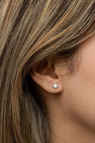 Nereze 925 Ayar Gümüş Rodyum Kaplama Beyaz Taşlı 5 mm Tektaş Küpe