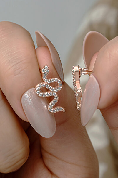 Nereze 925 Ayar Gümüş Rose Kaplama Yılan Model Küpe