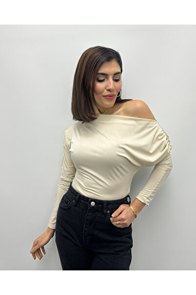 deqfashion Düşük Omuzlu Yarasa Kol Bluz