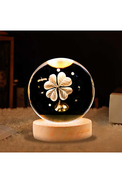 Busstier Dekoratif Cam Küre Gece Lambası - USB Girişli, Ahşap Altlıklı, Işıklı Ev ve Ofis Dekoru