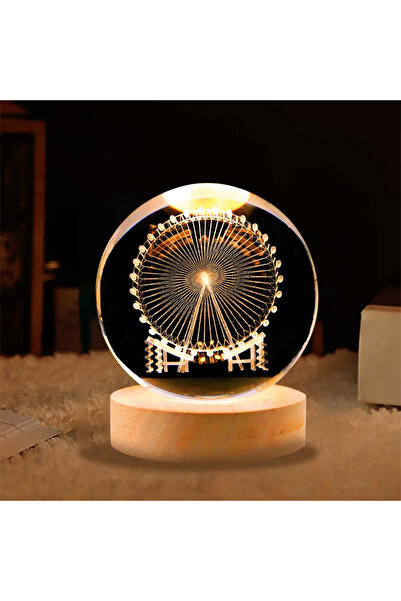 Busstier Dekoratif Cam Küre Gece Lambası - USB Girişli, Ahşap Altlıklı, Işıklı Ev ve Ofis Dekoru