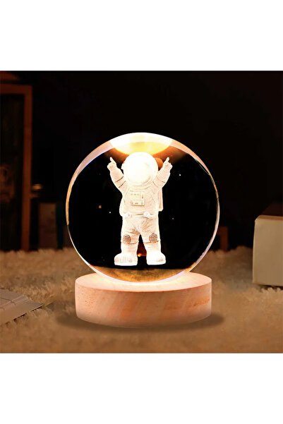 Busstier Dekoratif Cam Küre Gece Lambası - USB Girişli, Ahşap Altlıklı, Işıklı Ev ve Ofis Dekoru