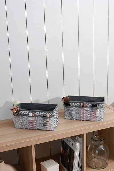 REKHOME Set of 2 Leaf Gray Makeup Cosmetic Organizer Organizer Makeup Box