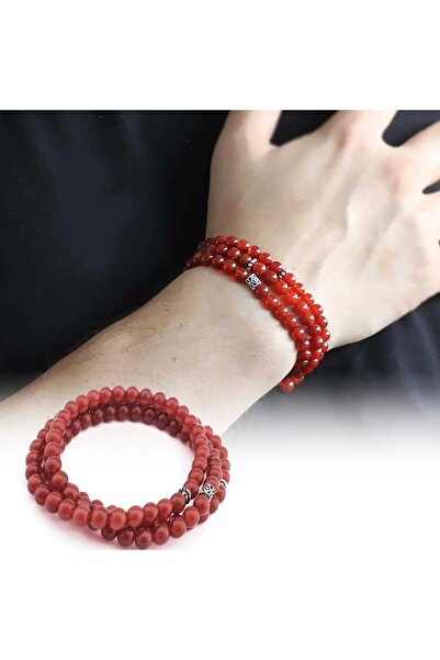 Genel Markalar Hem Bileklik - Hem Kolye - Hem Tesbih 99'lu Kırmızı Akik Doğal...