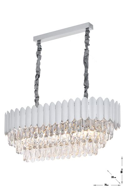 Avizemoda Rossa 75x35 Luxury Chandelier with Crystal Prism Stone Dining Table - (SILVER YALDIZ COLOR)
