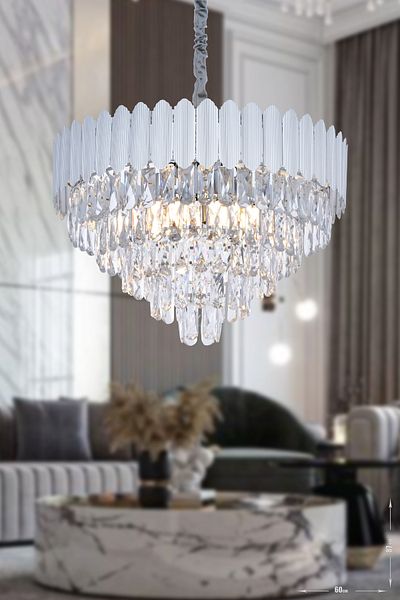 Avizemoda Rossa 60' Luxury Chandelier with Crystal Prism Stone - (Silver Gilding Color)