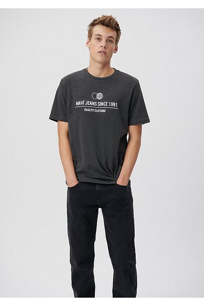 Mavi Crew Neck Printed Gray T-Shirt Regular Fit / Normal Cut 0611751-80024