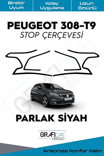 GRAFİCAR ملصق إطار إيقاف بيجو 308/T9 - سهل الاستخدام - يدوم طويلاً / أسود لامع