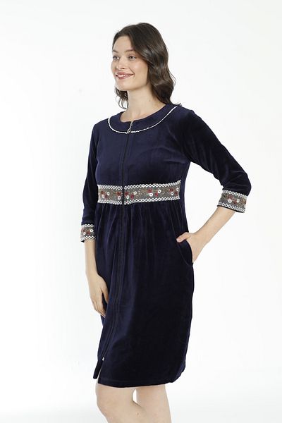 İntensive Φόρεμα από βαμβακερό βελούδο Navy Blue με λεπτομέρεια κεντήματος τσέπης