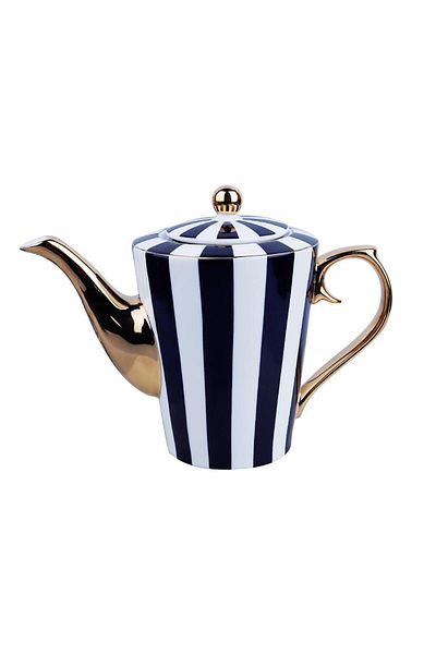 Lucky Art Odilia 900 Cc Porcelain Teapot - Navy Blue White Striped