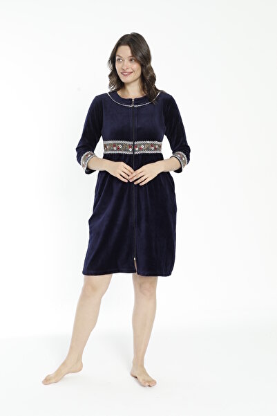 İntensive Φόρεμα από βαμβακερό βελούδο Navy Blue με λεπτομέρεια κεντήματος τσέπης